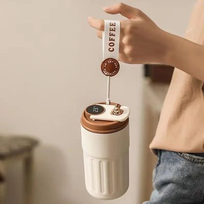 Taza de viaje de 450 ml con visor de temperatura inteligente con material de acero inoxidable y cordón