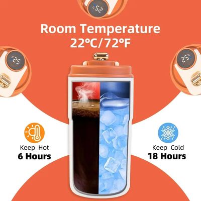 Taza de viaje de 450 ml con visor de temperatura inteligente con material de acero inoxidable y cordón