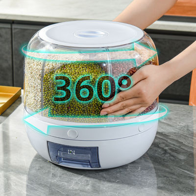 Dispensador de grano de alimentos giratorio de 6 cuadrículas a prueba de humedad de cocina con caja de arroz con logotipo personalizado