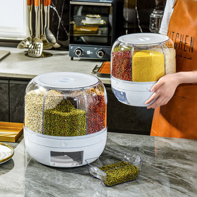 Dispensador de grano de alimentos giratorio de 6 cuadrículas a prueba de humedad de cocina con caja de arroz con logotipo personalizado