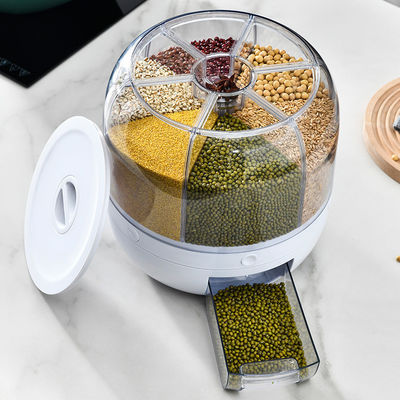 Dispensador de grano de alimentos giratorio de 6 cuadrículas a prueba de humedad de cocina con caja de arroz con logotipo personalizado