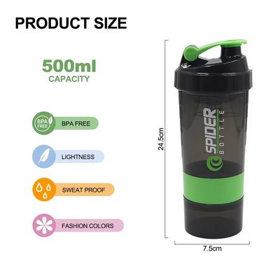 Proof Leak 16oz Fitness GYM Deportes Protein Mixes Botella de batidora con dos compartimientos adicionales