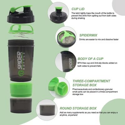 Proof Leak 16oz Fitness GYM Deportes Protein Mixes Botella de batidora con dos compartimientos adicionales
