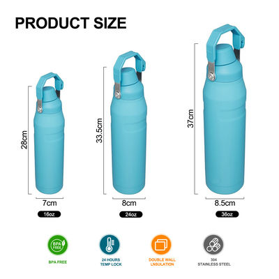 16 oz/24 oz/36 oz aislamiento térmico botella de agua de acero inoxidable para polvo recubierto