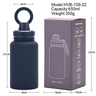 Botella de agua de acero inoxidable aislada para deportes con soporte magnético para teléfonos celulares