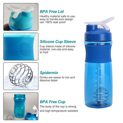 Bola de acero inoxidable portátil sin BPA Gimnasio Botella de batidora de proteínas de plástico para deportes