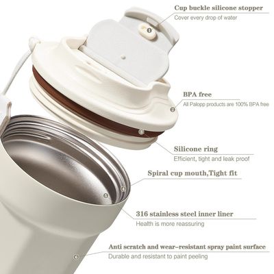 Taza de café de automóvil moderna de acero inoxidable con aislamiento al vacío perfecta en movimiento