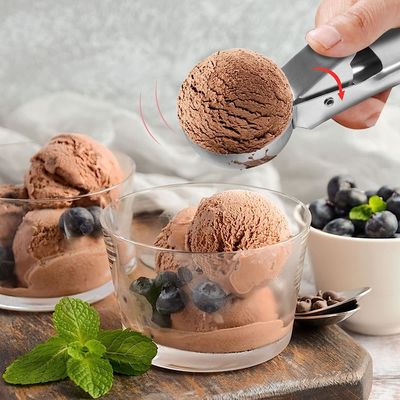 Herramientas de cocina Scoop de helado de acero inoxidable con logotipo personalizado de gatillo fácil y 4.8 * 18cm
