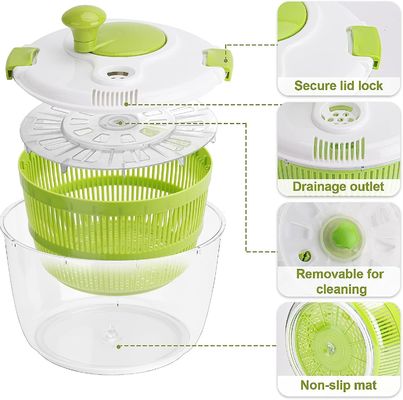 Confortable manija 5L Salada de lechuga gran secador de hilado con logotipo personalizado aceptable