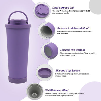 Tumbler aislado de acero inoxidable de paja con revestimiento cerámico y base de silicona