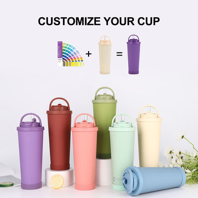 Tumbler aislado de acero inoxidable de paja con revestimiento cerámico y base de silicona