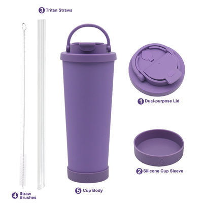 Tumbler aislado de acero inoxidable de paja con revestimiento cerámico y base de silicona