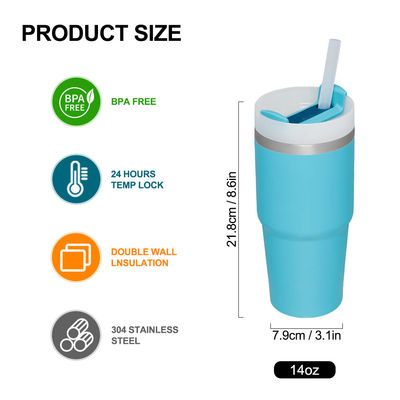 Aislamiento térmico 14 oz Copita para niños con paja Bpa libre de doble pared Tumbler de acero inoxidable