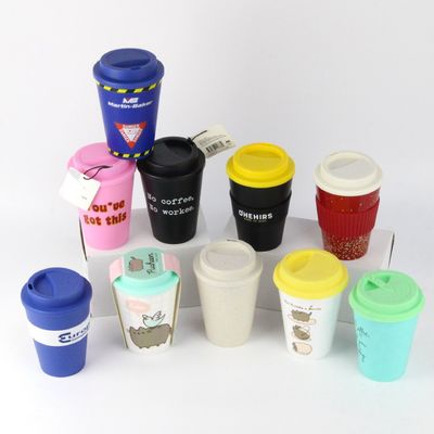 12 oz 350 ml de cubierta de silicona de PP de fibra de bambú Taza de café reutilizable con tapa Un artículo de regalo ideal