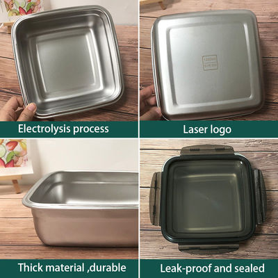 Rectángulo 400/750/1200ml de acero inoxidable Bento Set de la caja de almuerzo con tapas de bloqueo y duradero