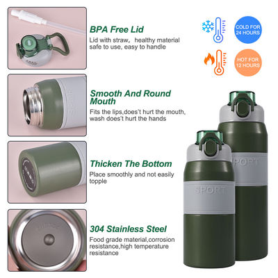 Botella de agua de acero inoxidable aislada a medida de 600 ml/800 ml con paja y mango portátil
