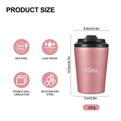 12 oz de viaje reutilizable taza de café taza aislada térmica de acero inoxidable tumbler más alto