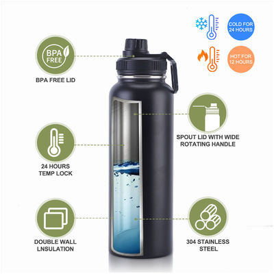 32 oz/64 oz Botella de agua de vaso al vacío para beber directamente en el gimnasio deportivo de acero inoxidable