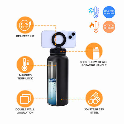 Equipado con recubrimiento anticorrosión de acero inoxidable y plástico botella de agua magnética para gimnasio
