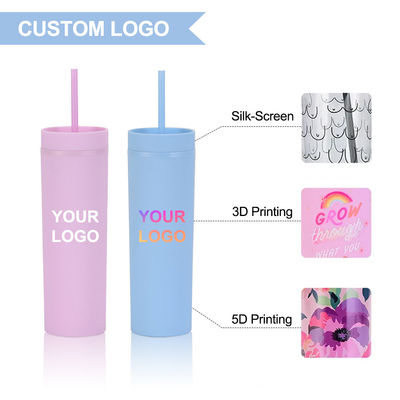 186g de acrílico personalizado de colores pastel 16oz copas de plástico reutilizables con paja