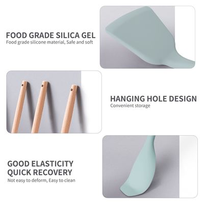 Conjunto de utensilios de cocina de silicona de 19 piezas de mango de madera con cubo de almacenamiento de tabla de corte