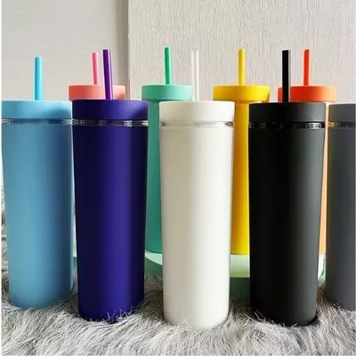 186g de acrílico personalizado de colores pastel 16oz copas de plástico reutilizables con paja