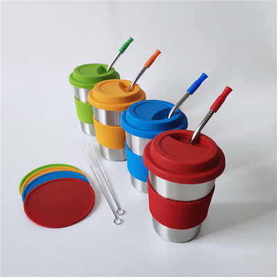 1 pieza de 12 onzas Bebidas de leche de acero inoxidable para niños con tapas y pajitas de silicona de colores