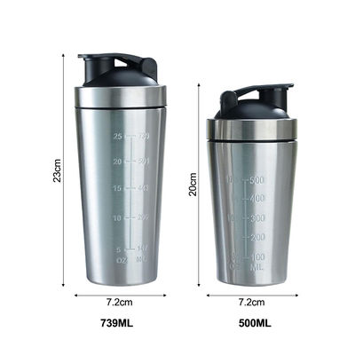 739ml / 500ml Capacidad Color personalizado Botella de batidora de proteínas de acero inoxidable para gimnasio