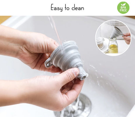 Material de grado alimenticio cocina mini silicona suave embudo plegable retráctil