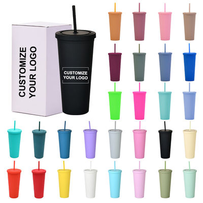 Estilo americano 710ml / 24oz Reutilizables BPA Libres de plástico tumblers con tapas y pajitas