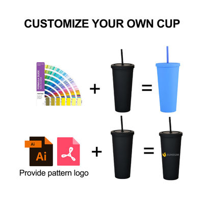 Estilo americano 710ml / 24oz Reutilizables BPA Libres de plástico tumblers con tapas y pajitas