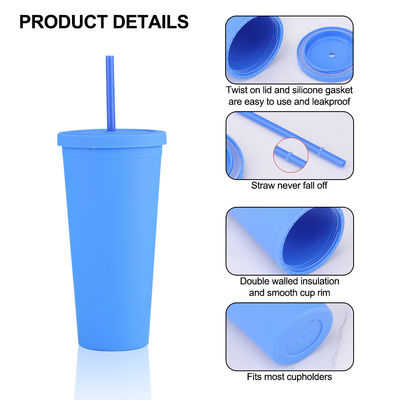 Estilo americano 710ml / 24oz Reutilizables BPA Libres de plástico tumblers con tapas y pajitas