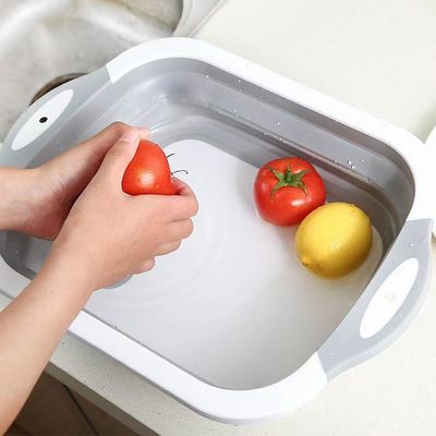 Logotipo personalizado bañera para lavar y drenar verduras frutas tabla de corte plegable