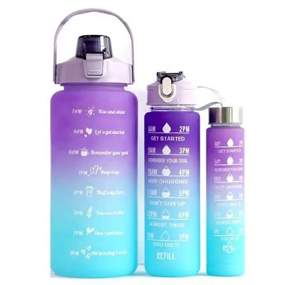 Unisex 3 en 1 Marcador de tiempo motivacional Gradiente Color Botella de agua Conjunto 2000ml 900ml 500ml