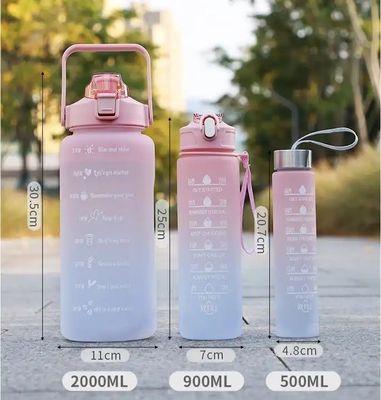 Unisex 3 en 1 Marcador de tiempo motivacional Gradiente Color Botella de agua Conjunto 2000ml 900ml 500ml