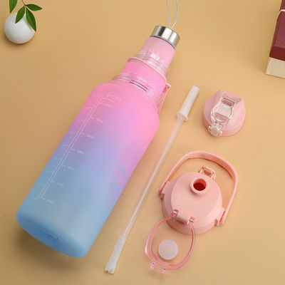 Unisex 3 en 1 Marcador de tiempo motivacional Gradiente Color Botella de agua Conjunto 2000ml 900ml 500ml
