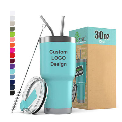 10*19.5CM Logotipo personalizado de acero inoxidable de doble pared Taza de viaje de café con paja y tapa