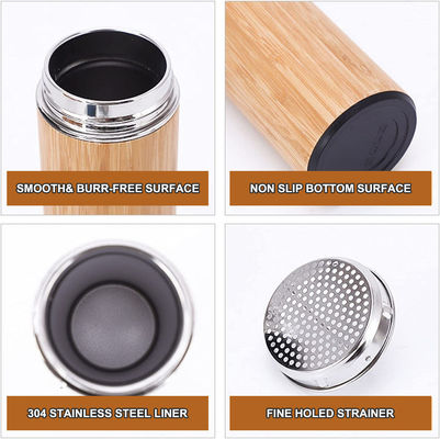 Adultos Envasador de acero inoxidable de bambú de doble pared ecológico para té y café