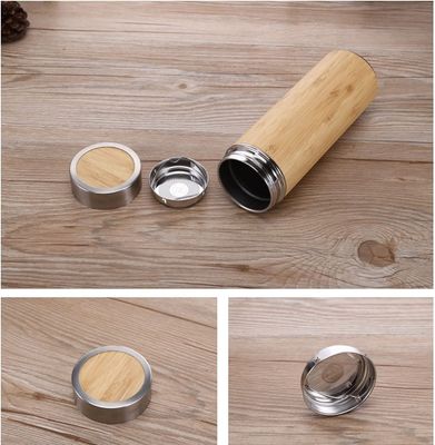 Adultos Envasador de acero inoxidable de bambú de doble pared ecológico para té y café