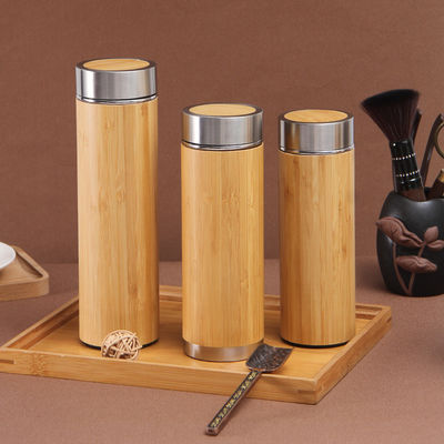 Adultos Envasador de acero inoxidable de bambú de doble pared ecológico para té y café