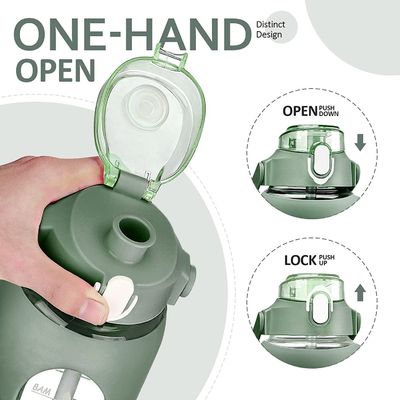 Botella de agua de vidrio sin BPA de 64 oz con paja y marcador de tiempo Botella deportiva motivacional