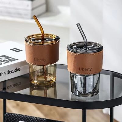 Tazas de café transparentes con tapa y pajitas para BPA libre de fugas de vidrio vintage a prueba de tumbler