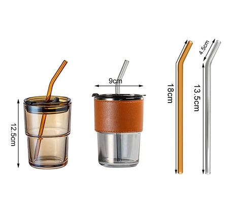 Tazas de café transparentes con tapa y pajitas para BPA libre de fugas de vidrio vintage a prueba de tumbler