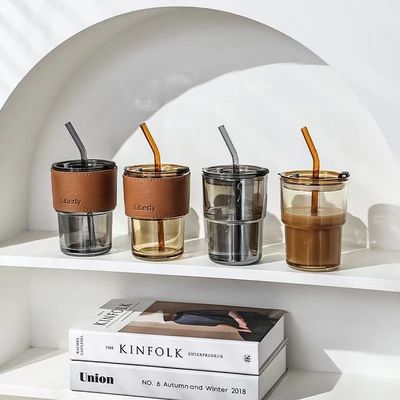 Tazas de café transparentes con tapa y pajitas para BPA libre de fugas de vidrio vintage a prueba de tumbler