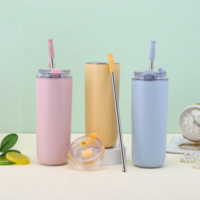 7.6*19.7CM Portátil de acero inoxidable copa de café tumbler con paja y tapas libre de BPA