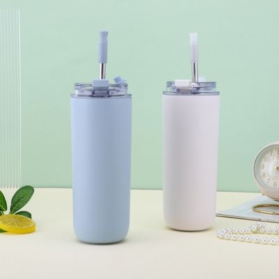 7.6*19.7CM Portátil de acero inoxidable copa de café tumbler con paja y tapas libre de BPA