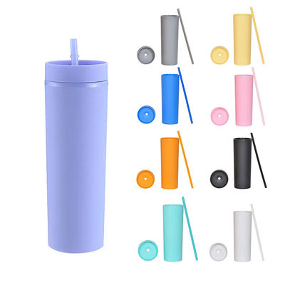 Capacidad de 16 oz Tumblers personalizados de doble pared con tapa y paja hechos de plástico PP