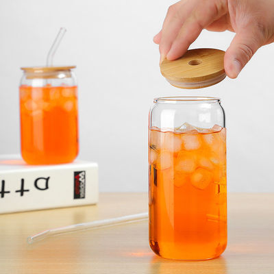 Cocina Botella de agua de vidrio libre de borosilicato BPA con tapas de bambú y paja de vidrio