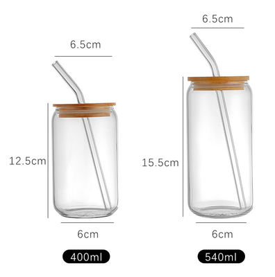 Cocina Botella de agua de vidrio libre de borosilicato BPA con tapas de bambú y paja de vidrio