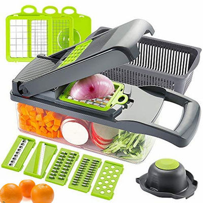 Cortador de cebollas cortador de vegetales de metal raspadora multifuncional con cesta de colander